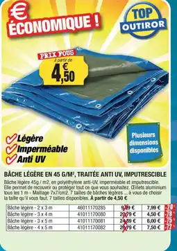 Outiror Bâche légère en 45 g/m², traitée anti uv, imputrescible offre