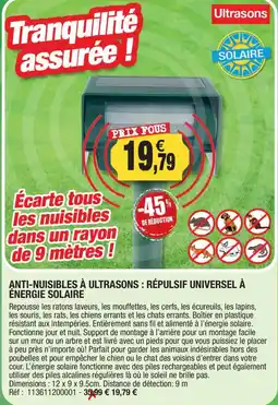 Outiror Anti-nuisibles à ultrasons répulsif universel a energie solaire offre