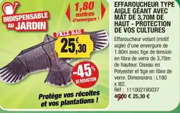 Outiror Effaroucheur type aigle géant avec mât de 3,70m de haut-protection de vos cultures offre