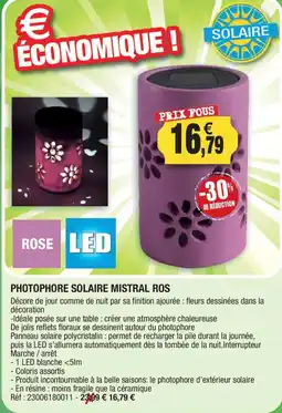Outiror PHOTOPHORE SOLAIRE MISTRAL ROS offre