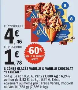 E.Leclerc Extrême 8 cônes glacés vanille & vanille chocolat offre