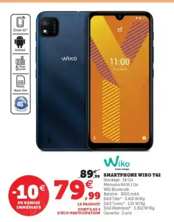 Super U Smartphone Wiko Y62 offre