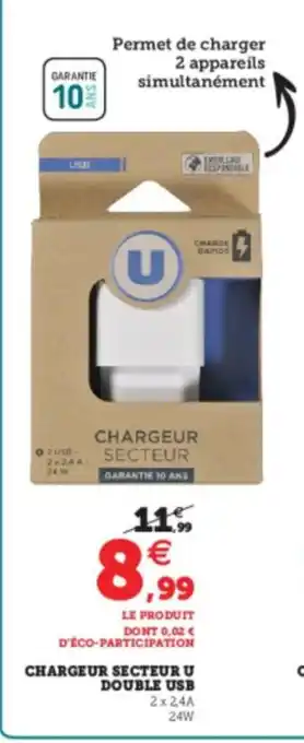 Super U Chargeur Secteur U Double USB offre
