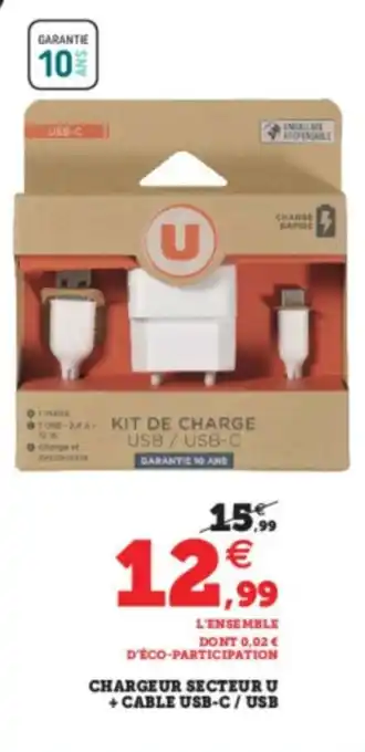 Super U Chargeur Secteur U + Cable USB-C / USB offre