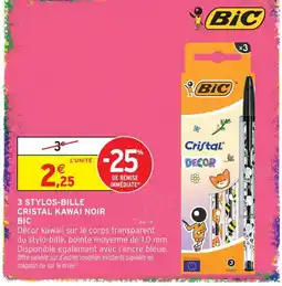 Intermarché Hyper Bic 3 stylos-bille cristal kawai noir offre