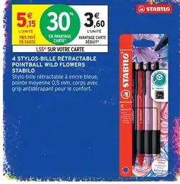 Intermarché Hyper Stabilo 4 stylos-bille rétractable pointball wild flowers offre