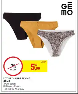 Intermarché Hyper Gemo lot de 3 slips femme offre