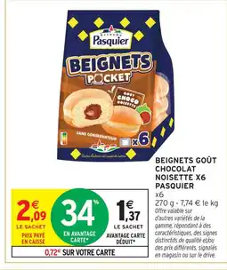 Intermarché Hyper Pasquier beignets goût chocolat noisette x6 offre