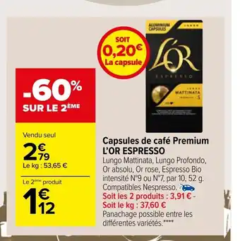 Carrefour Market Capsules De Café Premium L'Or Espresso offre