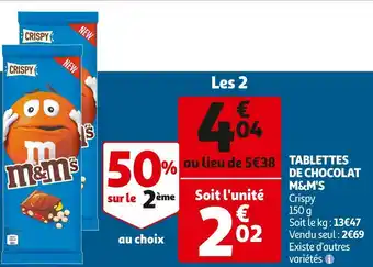 Auchan M&m's tablettes de chocolat offre
