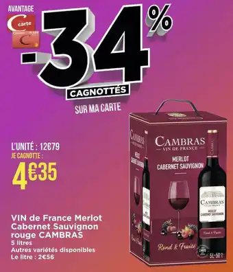 Géant Casino Les ormes de cambras vin de france merlot cabernet sauvignon rouge offre
