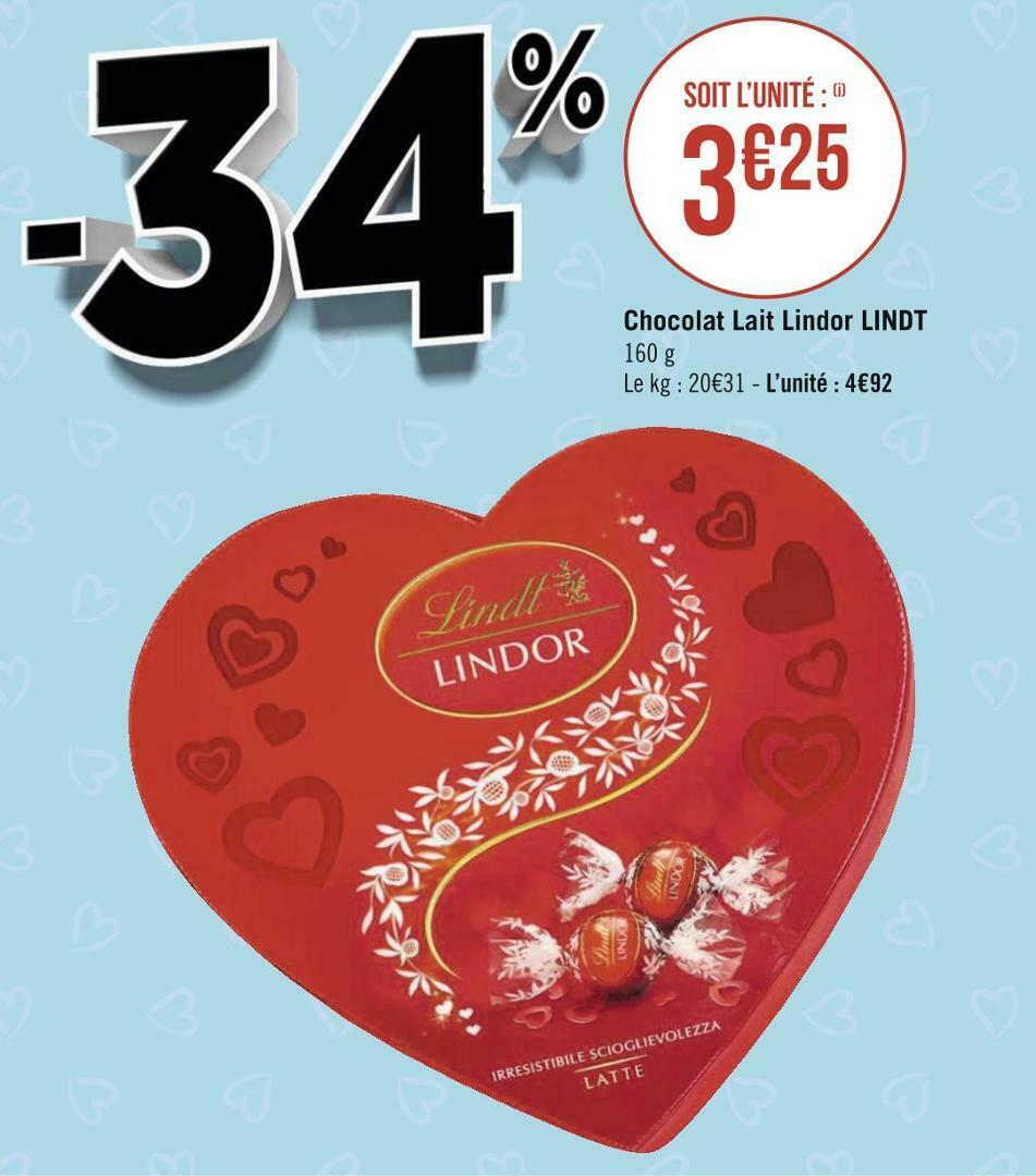 Promo Lindt chocolat lait lindor chez Géant Casino