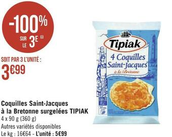 Géant Casino Tipiak coquilles saint-jacques à la bretonne surgelées offre