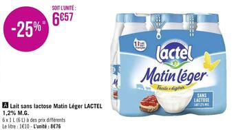 Géant Casino Lactel lait sans lactose matin léger 1,2% m.g. offre