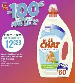 Géant Casino Le chat lessive liquide savon de marseille & aloe vera sensitive* offre
