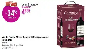 Géant Casino Cambras vin de france merlot cabernet sauvignon rouge offre