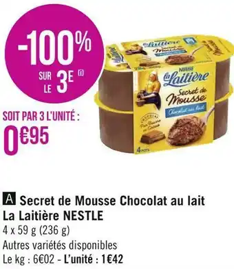 Nestlé secret de mousse chocolat au lait la laitière
