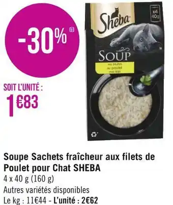 Géant Casino Sheba soupe sachets fraîcheur aux filets de poulet pour chat offre