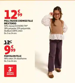 Auchan INEXTENSO PULL FAUSSE CHEMISE FILLE offre