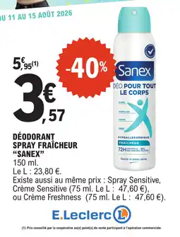 E.Leclerc Sanex Déodorant Spray Fraîcheur offre