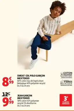 Auchan INEXTENSO SWEAT COL POLO GARÇON offre