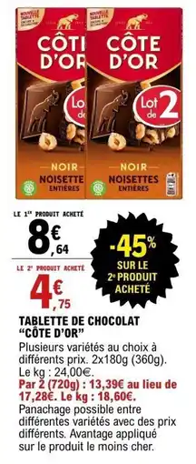 E.Leclerc Côte d'or tablette de chocolat offre