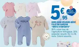 E.Leclerc Mots d'enfants Dors bien velours bébé fille ou garçon offre