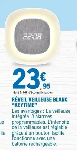 E.Leclerc Keytime réveil veilleuse blanc offre
