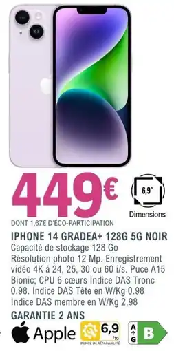E.Leclerc Espace Culturel Apple iPhone 14 GradeA+ 128G 5G Noir offre
