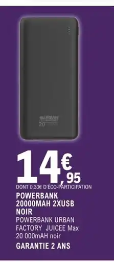 E.Leclerc Espace Culturel Powerbank 20000mah 2xusb noir offre