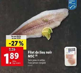 Lidl Filet de lieu noir MSC offre