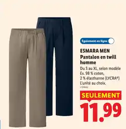Lidl Esmara men pantalon en twill homme beige offre