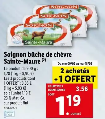Lidl Soignon bûche de chèvre sainte-maure offre