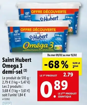 Lidl Saint hubert omega 3 demi-sel offre