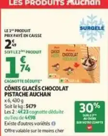 Auchan Supermarché Auchan - cônes glacés chocolat pistache offre
