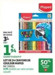 Auchan Supermarché Maped - lot de 24 crayons de couleur offre