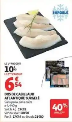 Auchan Supermarché Dos de cabillaud atlantique surgelé offre
