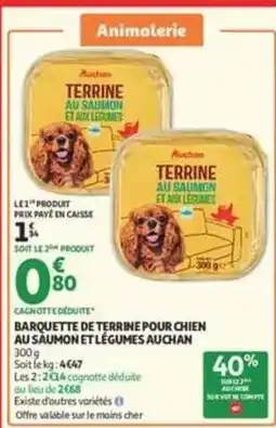 Auchan Supermarché Auchan - barquette de terrine pour chien au saumon et légumes offre