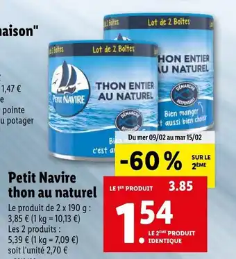 Lidl Petit navire thon au naturel offre