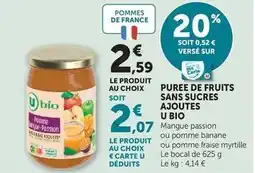 Super U U bio - puree de fruits sans sucres ajoutes offre