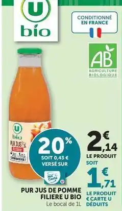 Hyper U U bio - pur jus de pomme filiere offre