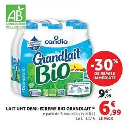 Hyper U Candia - lait uht demi-ecreme bio grandlait offre