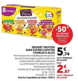 Hyper U Charles & alice - dessert fruitier sans sucres ajoutes offre