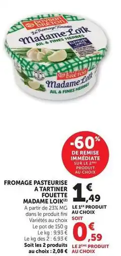 Super U Paysan breton - fromage pasteurise a tartiner fouette madame loik offre