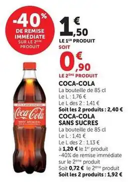 Hyper U Coca cola - sans sucres offre