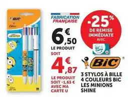 Hyper U Bic - stylos à bille les minions shine offre