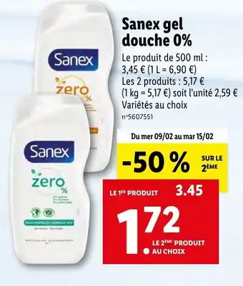Lidl Sanex gel douche 0% offre