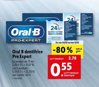 Lidl Oral b dentifrice pro expert offre