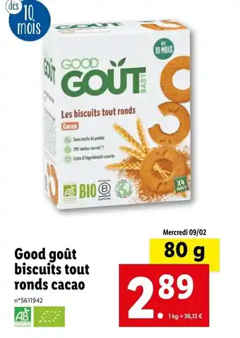 Lidl Good goût bisucits tout ronds cacao offre