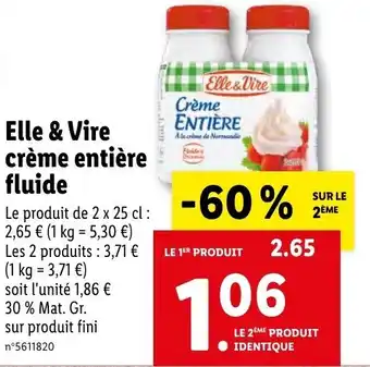 Lidl Elle & vire creme entière fluide offre